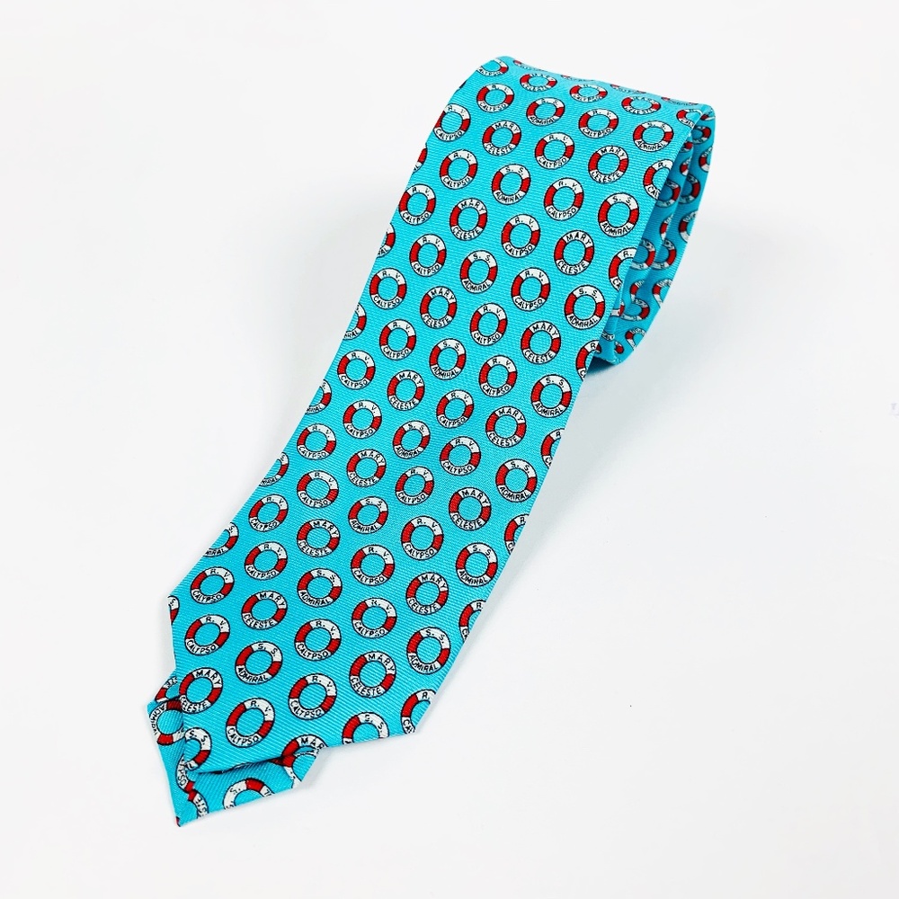 J. Crew Mens Silk Blue Nautical Tie Life Preserver - Picture 1 of 5